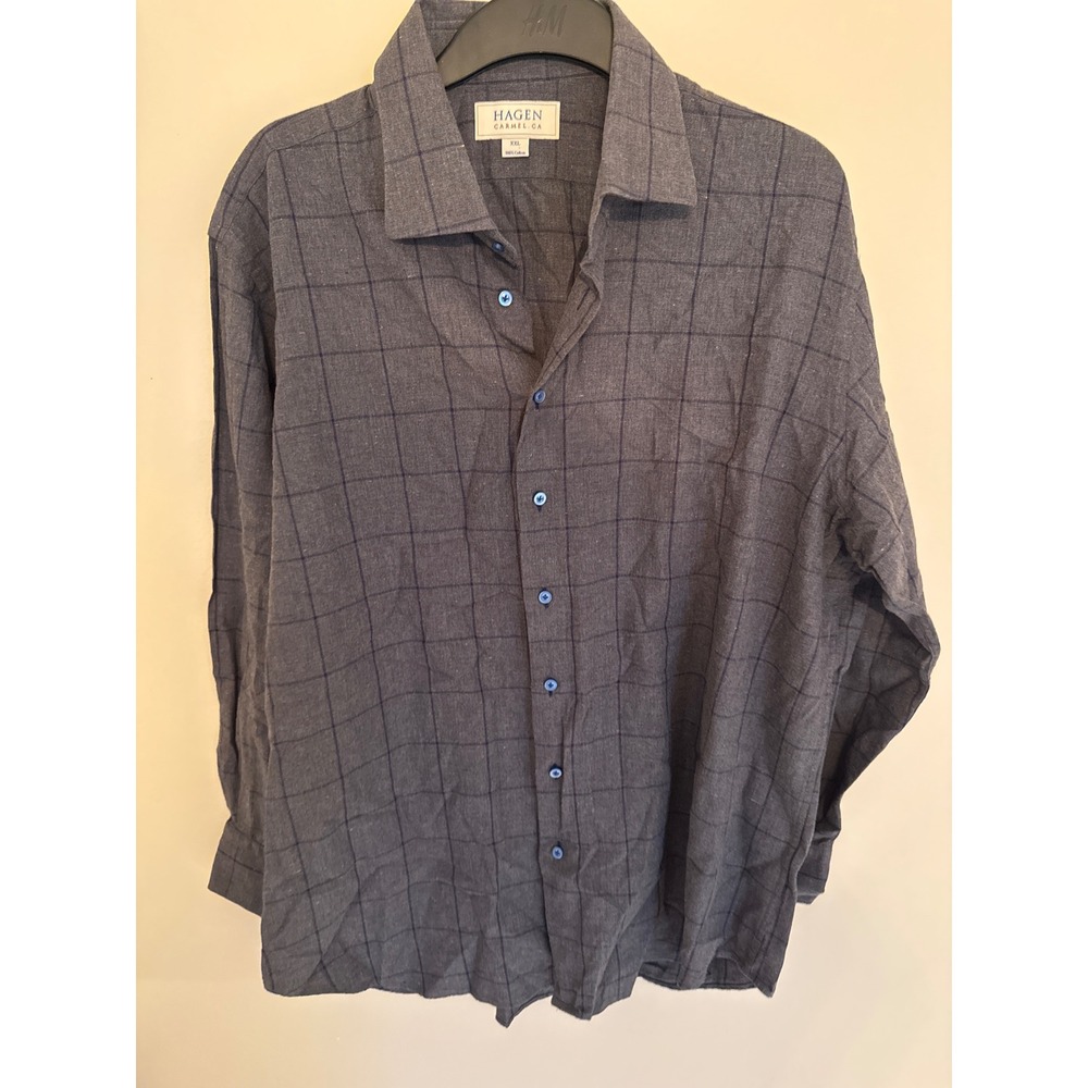 Hagen Carmel CA Mens XXL Cotton Windowpane Button Down Shirt Charcoal Grey